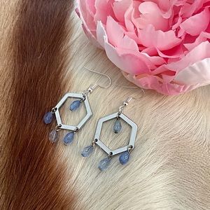 Light Blue Hexagon Earrings, Dangling Drop Earrings. Fun and Featherlight